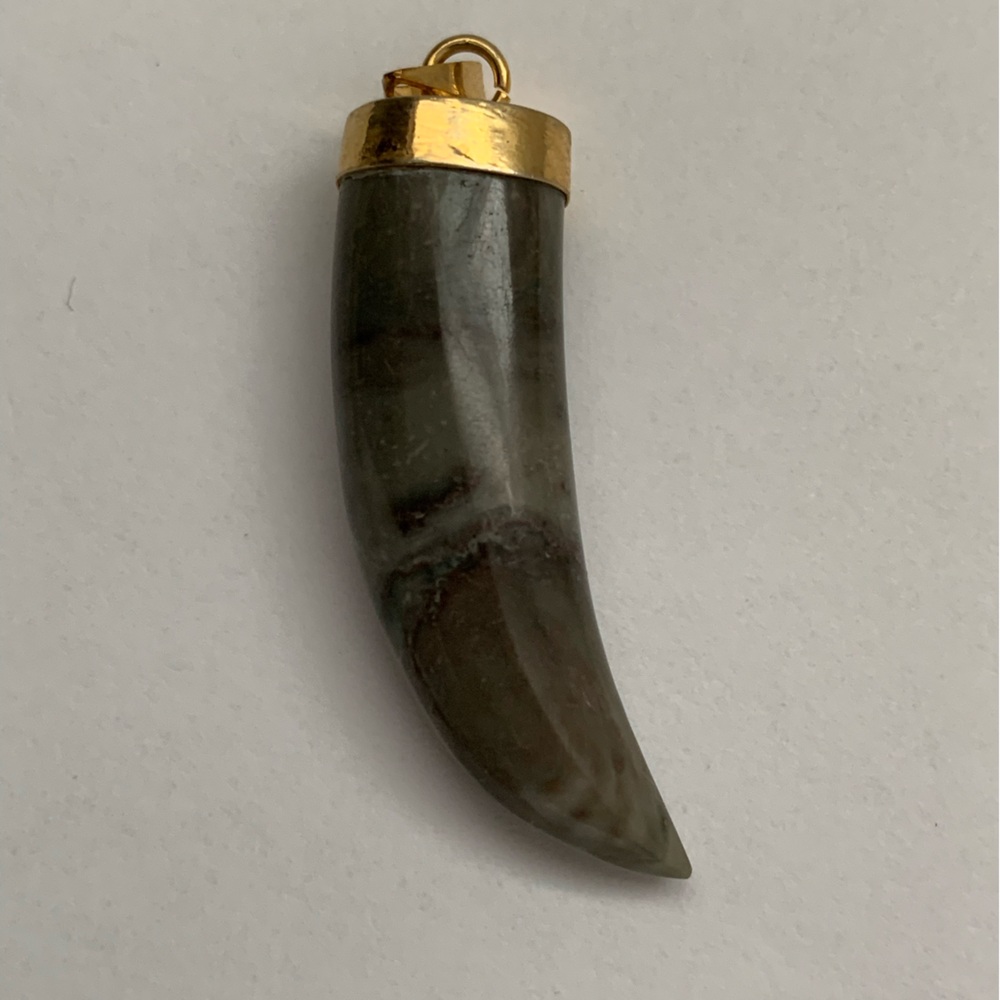New vintage stone tusk pendant charm  (darkest)